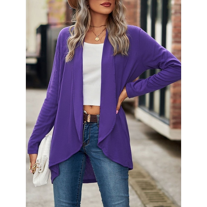Women's Casual Jacket Breathable Comfortable Irregular Hem Casual Plain Vacation Street Casual Daily Wear Open Front Regular Shawl Collar Regular Fit Long Sleeve Outerwear Black Wine Purple Summer2