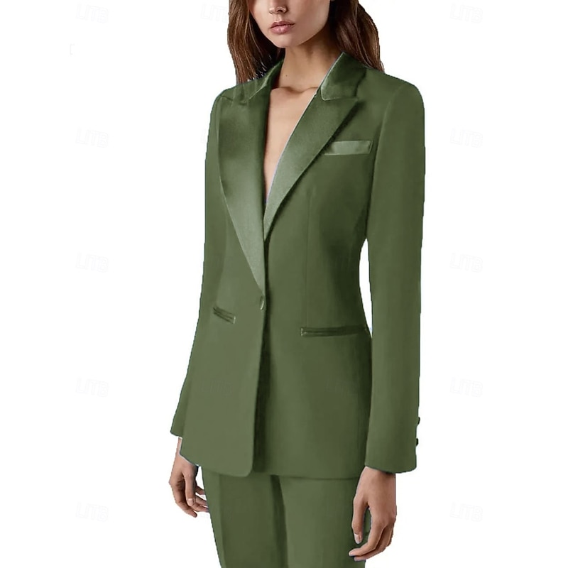 Women's 2 Pieces Suits Formal Wedding Guest Stretch Crepe Elegant Simple Casual Long Sleeve Floor Length Peak Lapel Single Breasted