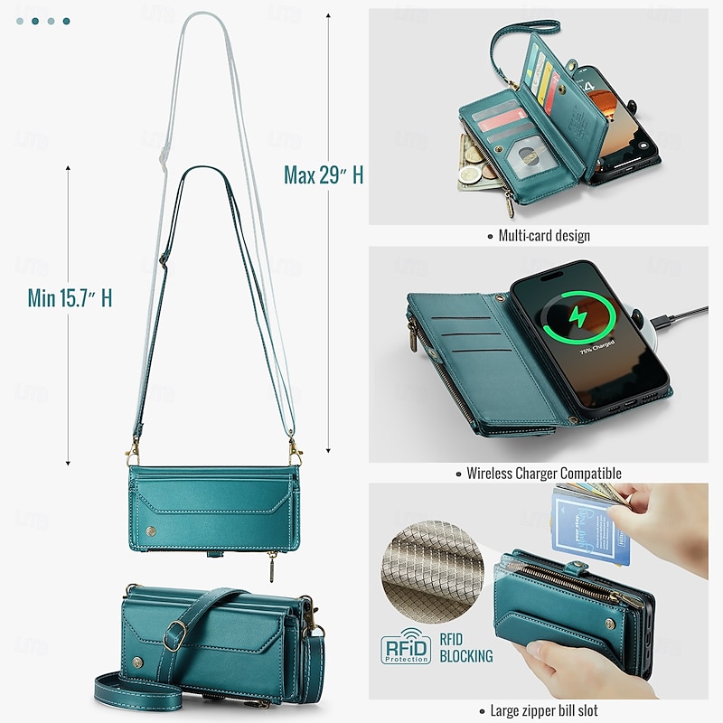 Phone Case For iPhone 17 Pro Max 17 Air 16 15 14 Pro Max Plus 16e 13 12 11 Pro Max Mini Wallet Case with Lanyard with Wrist Strap Kickstand TPU PU Leather3