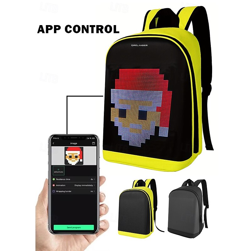 Men's Waterproof LED Display Backpack with App Control – Tech Style PU Leather School and Commuter Bag for Students, Creators and Daily Use