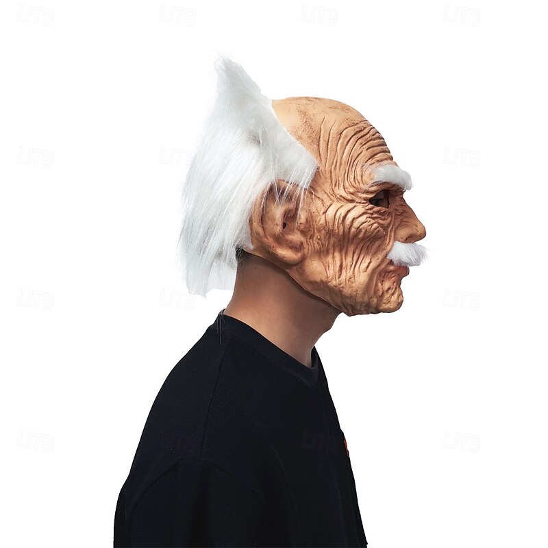 Halloween Bald Old Man Mask For Adults Realistic Scary Costumes Latex Face Mask, White Hair Wrinkled Face Horror Mask, Creepy Haunted House Prop4