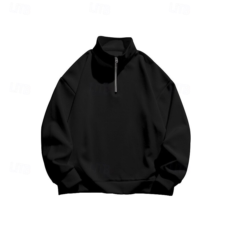 Men's Zip Sweatshirt Fleece Hoodie Apricot Wine Red Black White Red Standing Collar Plain Zip Up Quarter Zip Sports & Outdoor Casual Daily Streetwear Cool Sportswear Fall & Winter Clothing Apparel2