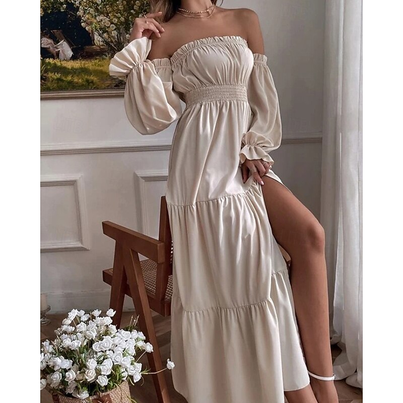 Women's Long Dress Maxi Dress Black Dress Cocktail Dress Formal Dress Peplum Dresses Fashion Modern Outdoor Vacation Holiday Regular Fit Plain 3/4 Length Sleeve Off Shoulder Black Red Beige Summer4