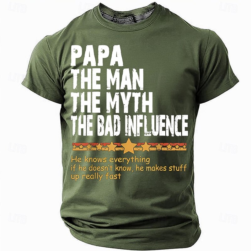 Men's Funny Dad T-Shirt Papa The Man The Myth The Bad Influence Graphic Tee - Humorous Father's Day Gift Idea2