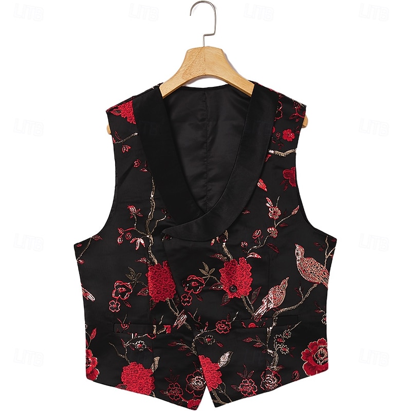 Men's Wedding Tuxedos Party Black+beige Navy Blue Jacquard Slim Fit 3 Piece Single Breasted One-button3