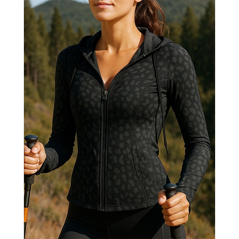 Women's Outdoor Jacket Hiking Jacket Outdoor Breathable Quick Dry Lightweight Elastic Hiking Outfits Hiking Clothes Spring Autumn / Fall Jacket Tennis Golf Running Printing Black