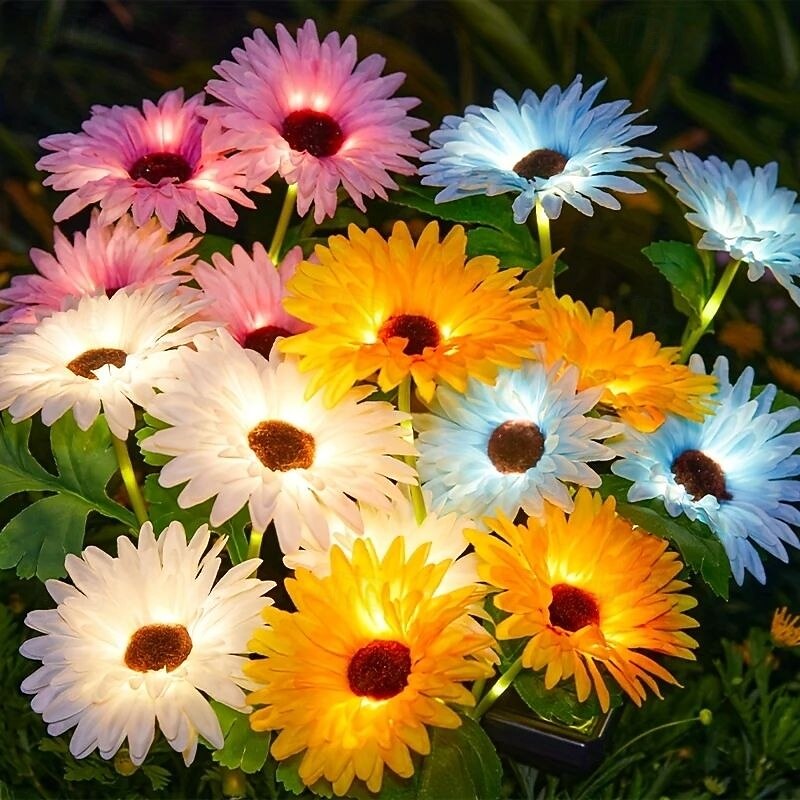 2 Pcs Solar Garden Lights Outdoor Sunflower Path Lights Waterproof Lawn Lights Villa Yard Park Walkway Garage Porch Patio Holiday Landscape Decoration