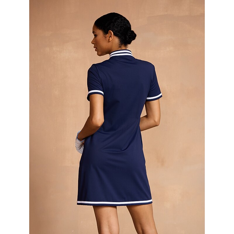 Women's Golf Dress Navy Blue Short Sleeve Dress Ladies Golf Attire Clothes Outfits Wear Apparel2