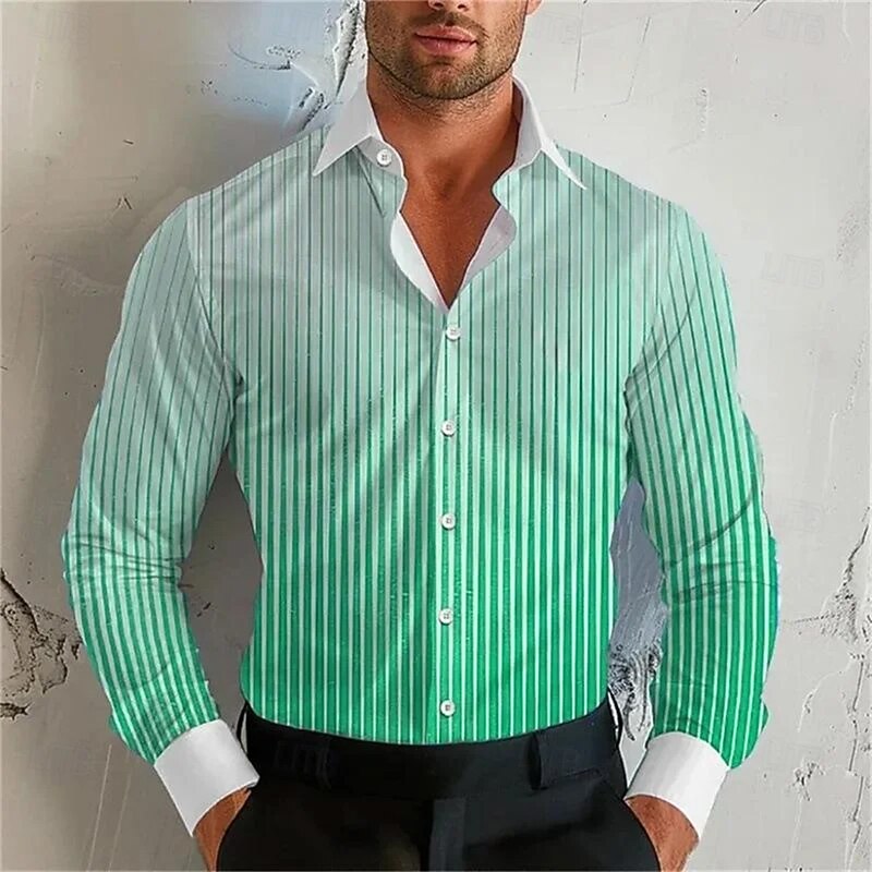 Men's Geometric Gradient Stripes Shirt Button Up Shirt Casual Dress Shirt Long Sleeve Fashion Casual Vacation Daily Streetwear Summer Spring Turndown 3D Print Collared Shirts Pink Blue Purple Orange3