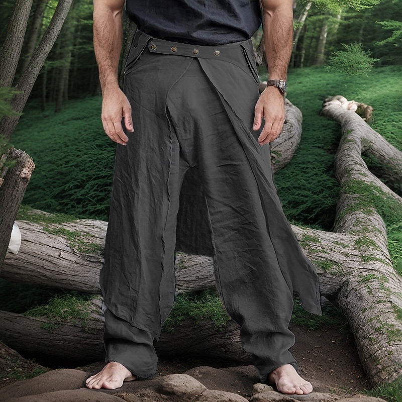 Men's Linen Pants Trousers Summer Pants Beach Pants Pocket Straight Leg Plain Comfort Breathable Vacation Daily Holiday Hawaiian Boho Black Gray2