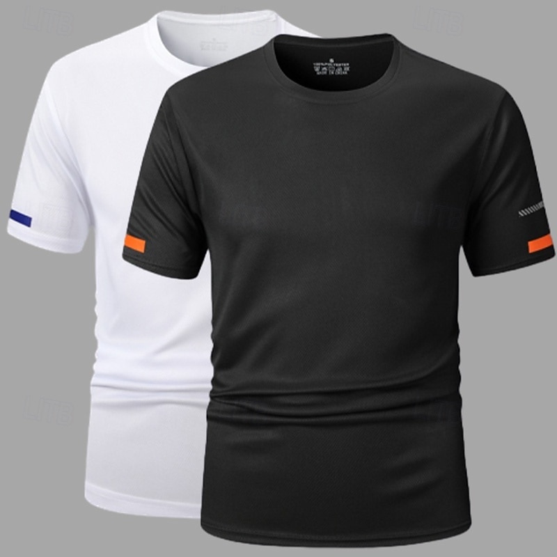 2PCS Men's T Shirt Tee Top Short Sleeve Short Sleeves Crew Neck Summer Solid Color Plain Sports & Outdoors Basic Casual Quick Dry Basic Casual Fitness Casual Daily Tee3