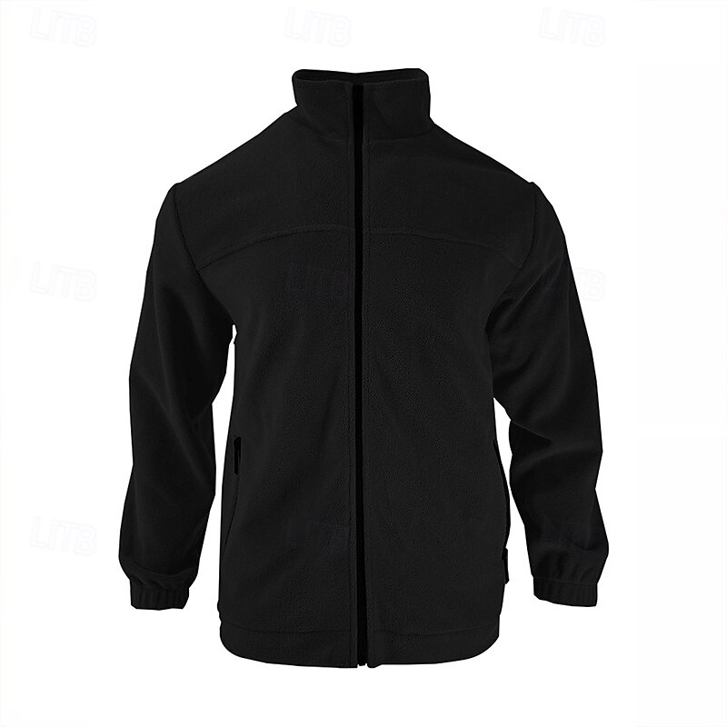 Men's Fleece Hoodie Black White Brown Gray Standing Collar Plain Zipper Front Pocket Sports & Outdoor Casual Daily Streetwear Cool Sportswear Fall & Winter Clothing Apparel Hoodies Sweatshirts  Long2