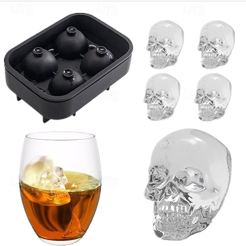 Halloween Ice Cube Tray Skull Mold for Freezer, Press-to-Release Silicone Ice Maker Box for Home Use, DIY Edible Ice Cube Mould for Drinks, Fun Halloween Party Bar Accessory2