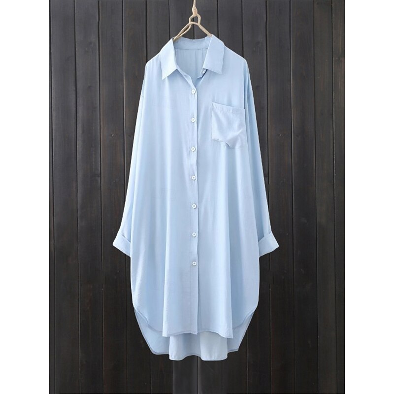 Women's Shacket Comfortable Breathable Buttons Casual Plain Vacation Street Casual Daily Wear Single Breasted Long Lapel Regular Fit Long Sleeve Outerwear White Blue Spring Fall4