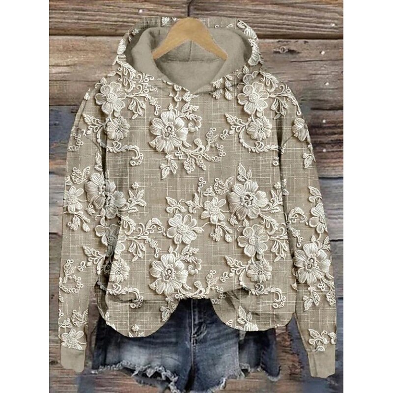 Women's Hoodie Pullover Sweatshirt Oversized Long Sleeve Casual Graphic Floral Animal Vintage Retro Hooded Regular Tops Street Dailywear Print Purple Green Khaki Spring Fall Winter