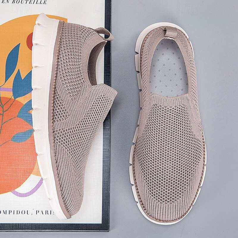Men's Beige Faux Leather Mesh Slip-On Shoes – Lightweight and Breathable Comfort Shoes for Daily Wear, Travel and Relaxed Weekend Activities4
