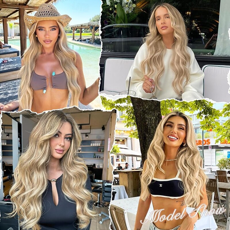 Hair Extensions 4PCS Clip in Hair Extensions20 Inches Beach Blond Long Wavy Natural Soft Synthetic Hairpieces for Women4