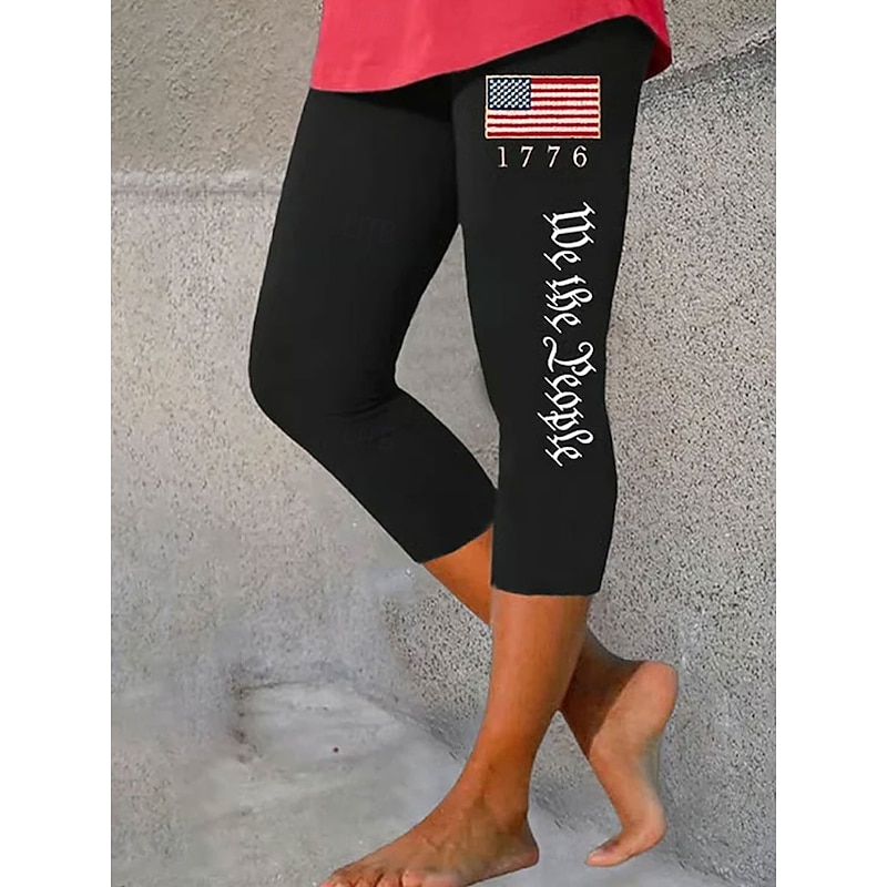 Women's Patriotic  Leggings Beach Shorts Vacation Vintage Fashion Calf-Length High Waist Pants Graphic Flag Printing Micro-elastic Formal Vacation Street