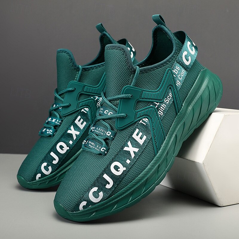 Men's Green Sports Sneakers with Bold Lettering Design - Comfortable, Lightweight, Ideal for Running, Gym and Active Lifestyles3