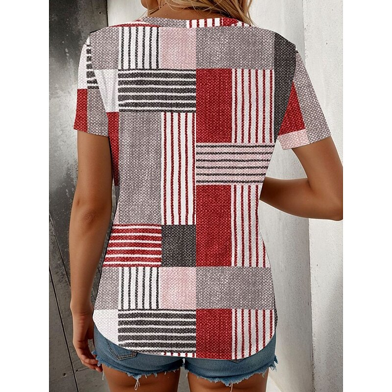 Women's T Shirt Graphic Geometric Vintage Stylish Classic Short Sleeve Crew Neck Regular Tops Daily Weekend Print Red Blue Purple Gray Summer Spring2