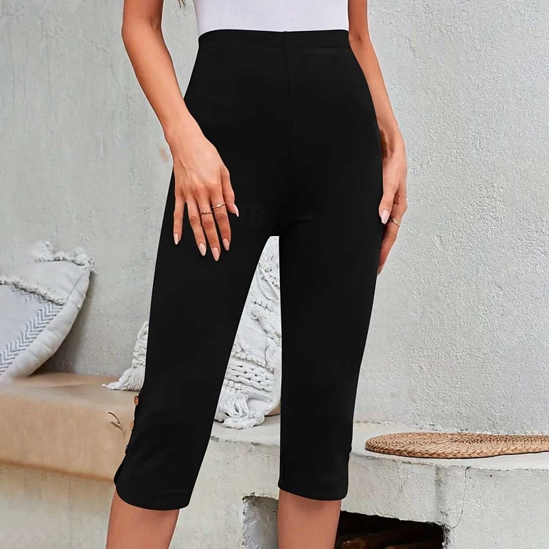 Women's Capri Pants Leggings Cozy Leggings Streetwear Casual Calf-Length Natural Plain Elastic Waist Comfy Outdoor Comfortable Outdoor Athleisure Holiday Camel Wine Grey Black Summer Regular Fit2