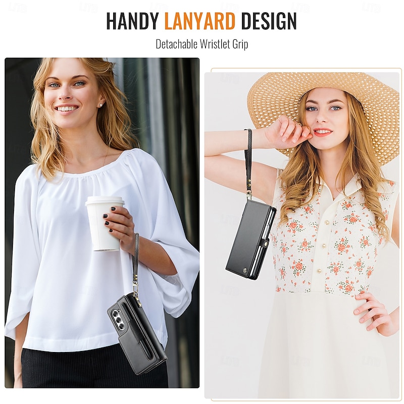 Phone Case For Samsung Galaxy Z Fold 7 Z Fold 6 Flip Cover Kickstand Shockproof TPU PU Leather2