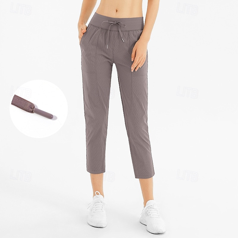 Women's fitness pants Pilates Pants Yoga Pants Drawstring with Pockets Lightweight High Waist Pilates Gym Zumba Bottoms Solid Color Black Dark Green Purplish Grey Fall Sports Activewear Micro-elastic2