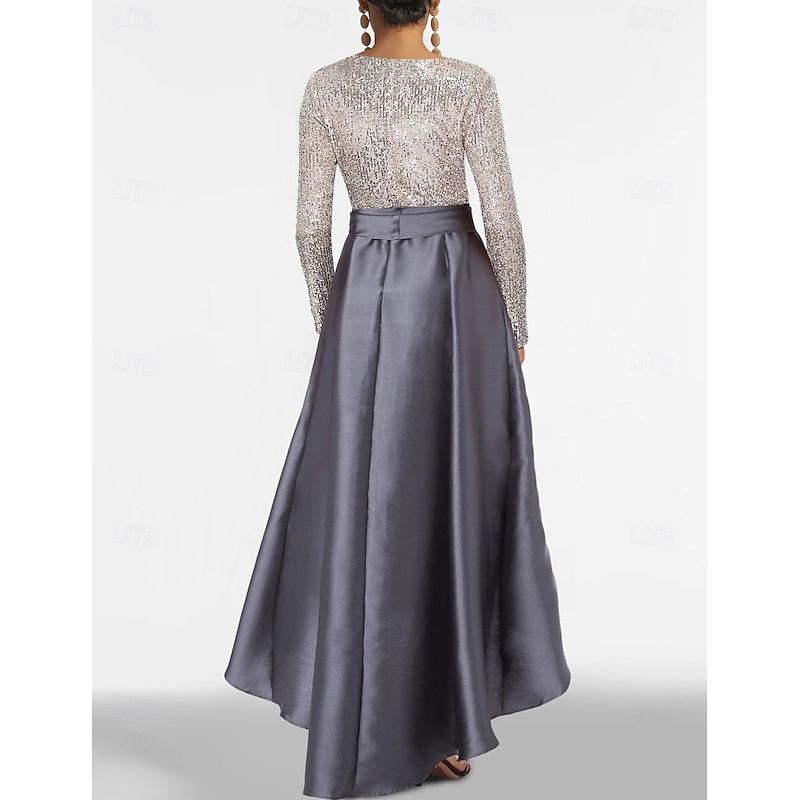 A-Line Cocktail Dresses Elegant Dress Formal Wedding Asymmetrical Long Sleeve V Neck Pocket Satin with Bow(s)2