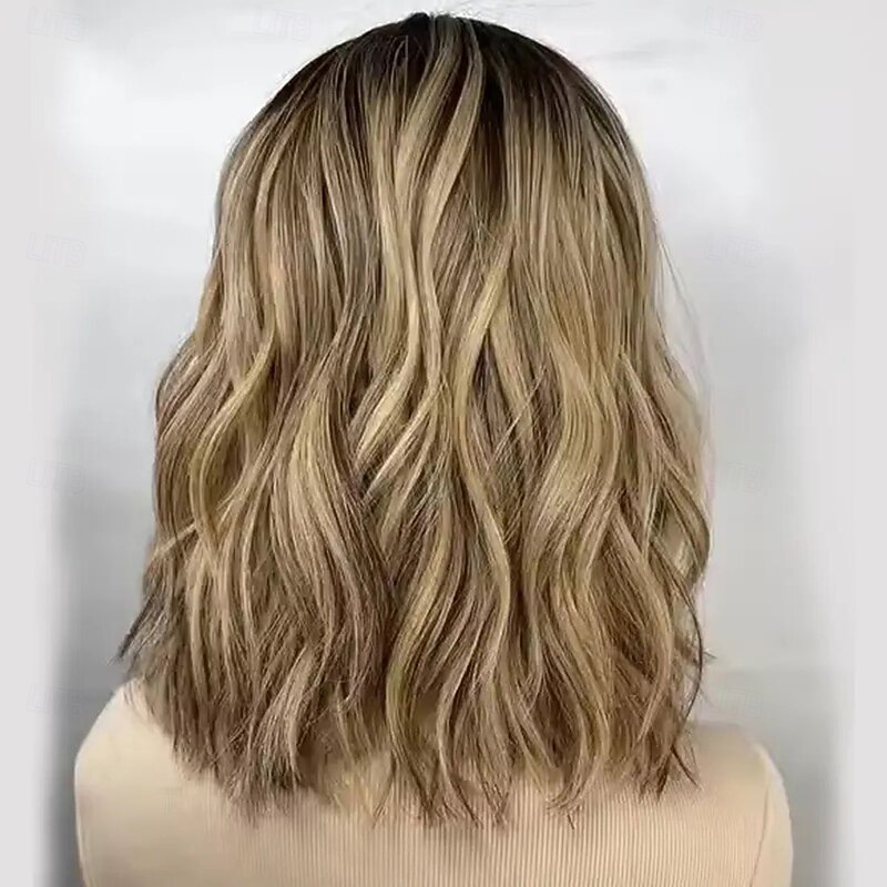Remy Human Hair 5x5 Closure 13x4 Lace Front Wig Short Bob Brazilian Hair Wavy Blonde Multi-color Wig 130% 150% Density with Baby Hair Highlighted / Balayage Hair 100% Virgin Glueless Pre-Plucked For3