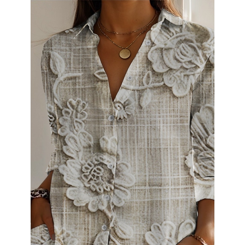 Women's Shirt Floral Active Daily Stylish Long Sleeve Shirt Collar Regular Tops Daily Holiday Buttons Print Apricot Spring Fall2