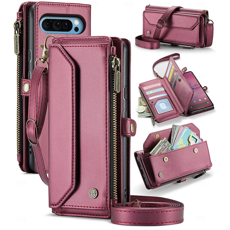 Phone Case For Google Pixel 9 Pro XL Pixel 8 Pro Pixel 8 Pixel 9 Wallet Case with Lanyard with Wrist Strap Kickstand TPU PU Leather