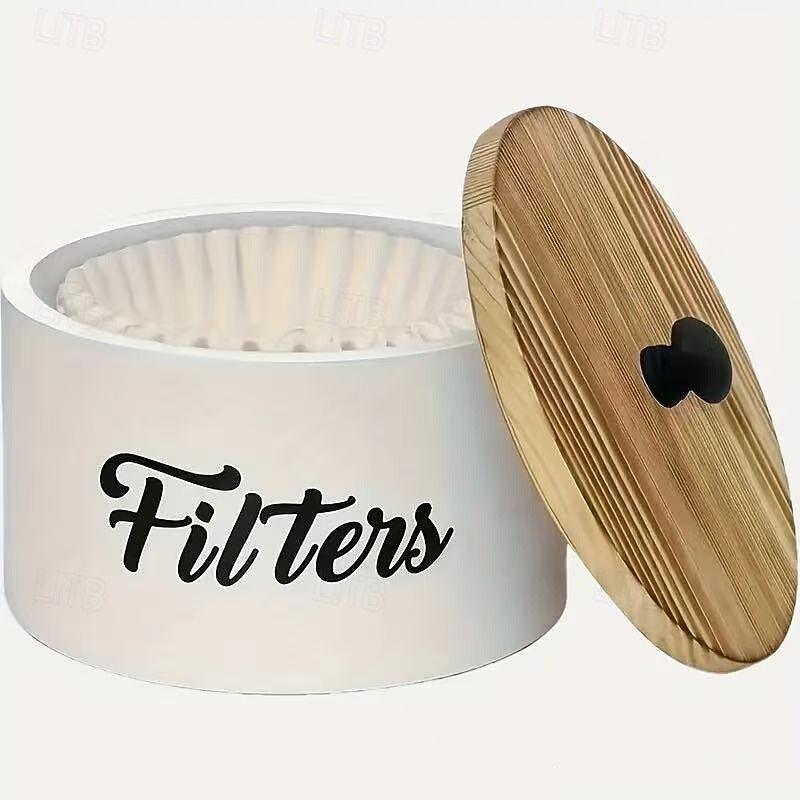 Farmhouse Coffee Filter Storage Box, White Wooden Organizer for Countertop, Rustic Coffee Bar Accessory and Desk Stationery Holder2