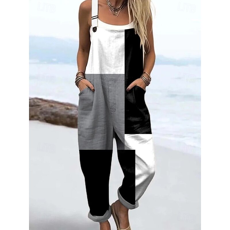 Women's Romper Active Geometric Sleeveless with Pocket Vacation Daily Loose Fit Black Red Orange Summer4