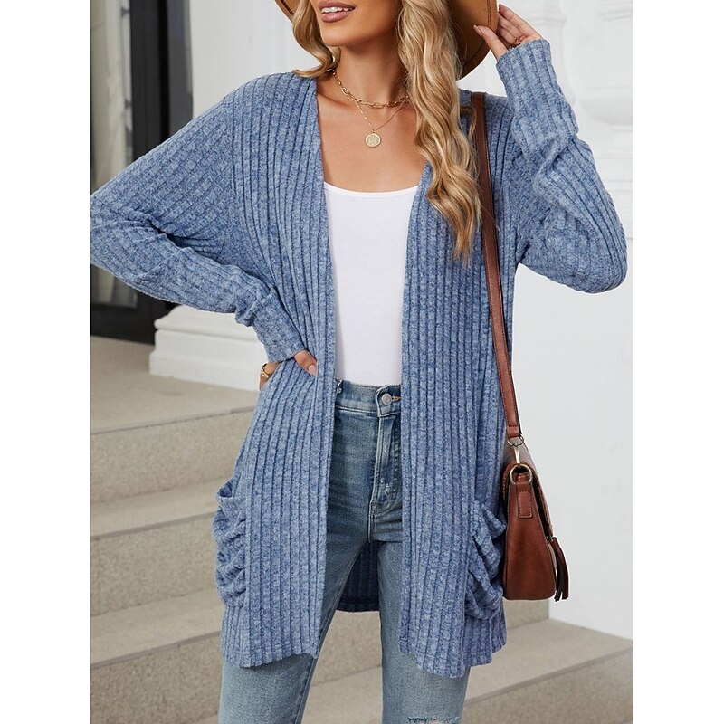 Women's Sweater Cardigan Elegant Fashion Streetwear Pure Color Open Front Pocket Knitted Long Sleeve Regular Tops Knit Outdoor Daily Weekend Pink Blue Fall Winter3