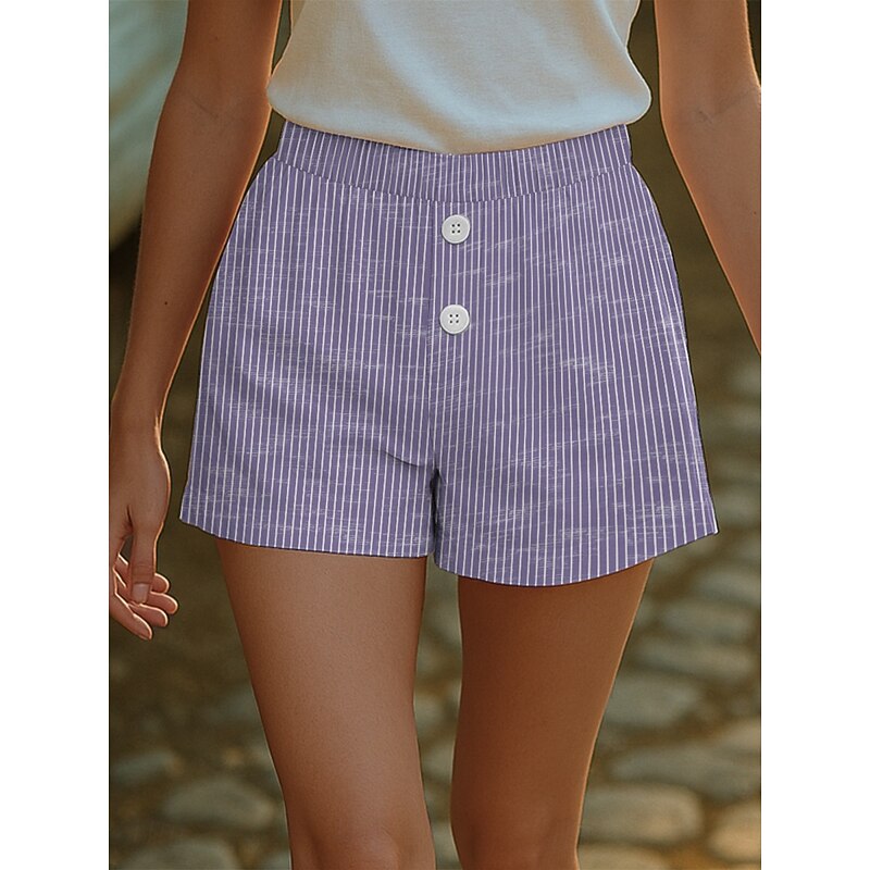 Women's Chinos Shorts Vacation Vintage Ethnic Style Short High Waist Graphic Striped Buckle Print Soft Outdoor Breathable Micro-elastic Formal Outdoor Vacation Robin's Egg Blue Violet Pink Green4