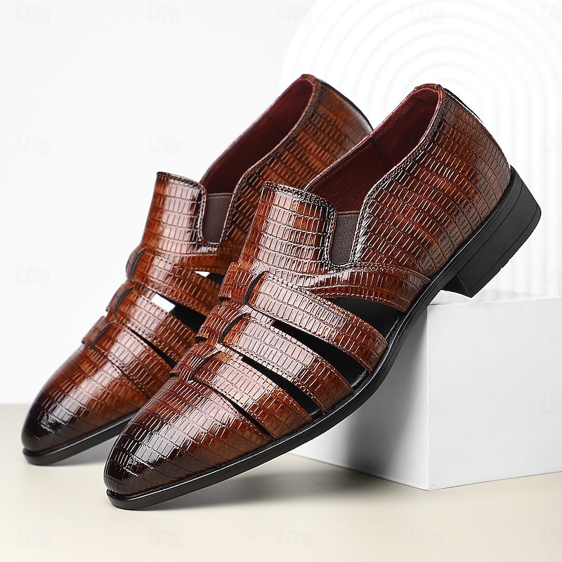 Men's Brown Faux Leather Crocodile-Pattern Slip-On Shoes – Fashionable Loafers for Casual, Business and Semi-Formal Events2