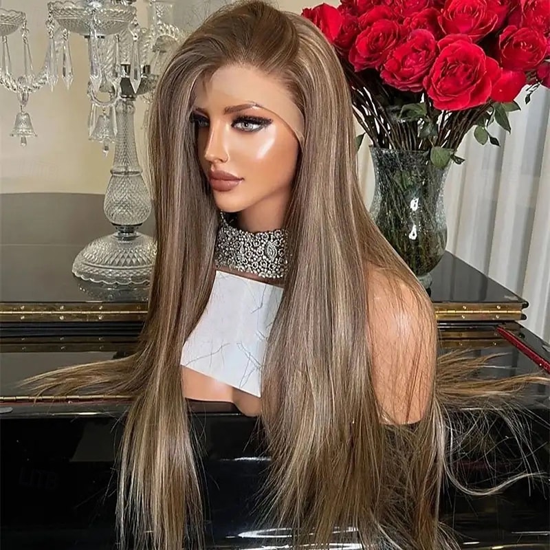 Remy Human Hair 5x5 Closure 13x4 Lace Front Wig Free Part Brazilian Hair Straight Blonde Brown Wig 130% 150% Density with Baby Hair Highlighted / Balayage Hair 100% Virgin Glueless Pre-Plucked For2