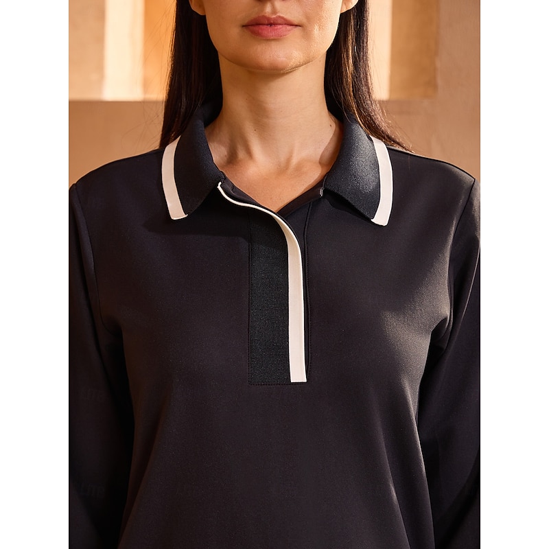 Women's Golf Polo Shirt Black Mint Green Long Sleeve Shirt Ladies Golf Attire Clothes Outfits Wear Apparel3