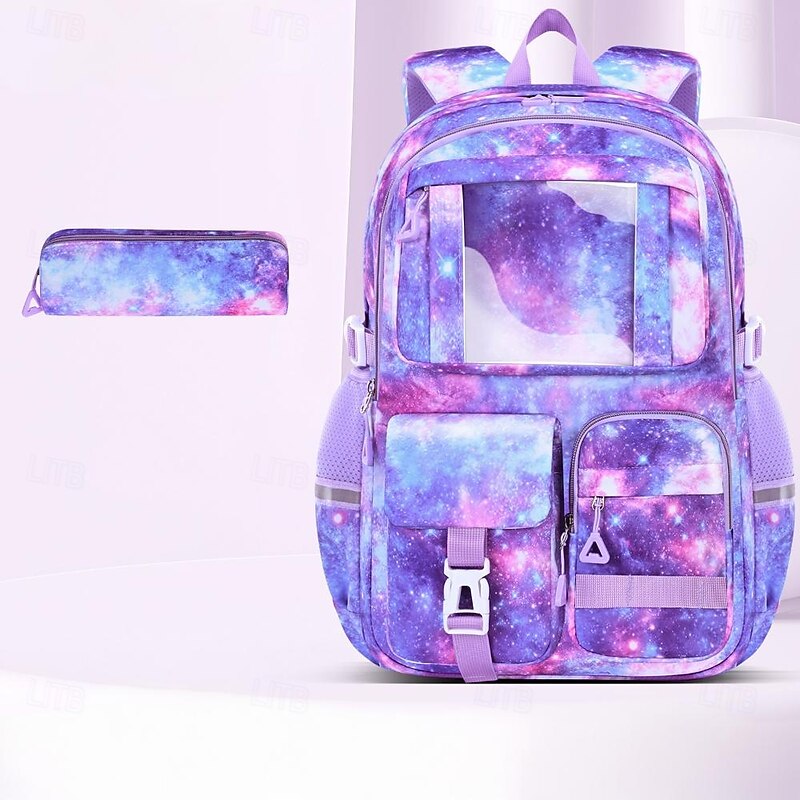 Kids Galaxy Print School Backpack – Multi-Compartment Large Capacity Bookbag with Pencil Organizer and Water Bottle Holder for Girls and Boys3