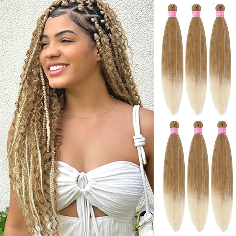Blonde Braiding Hair Pre Stretched20 Inch 6 Pack Prestretched Ombre Braiding Hair Extensions for Women Synthetic Soft Yaki Texture Crochet Braids Hair Extensions