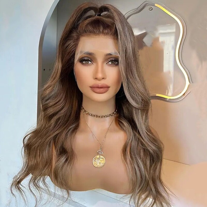 Remy Human Hair 5x5 Closure 13x4 Lace Front Wig Free Part Brazilian Hair Wavy Blonde Wig 130% 150% Density with Baby Hair Highlighted / Balayage Hair 100% Virgin Glueless Pre-Plucked For Women Long2