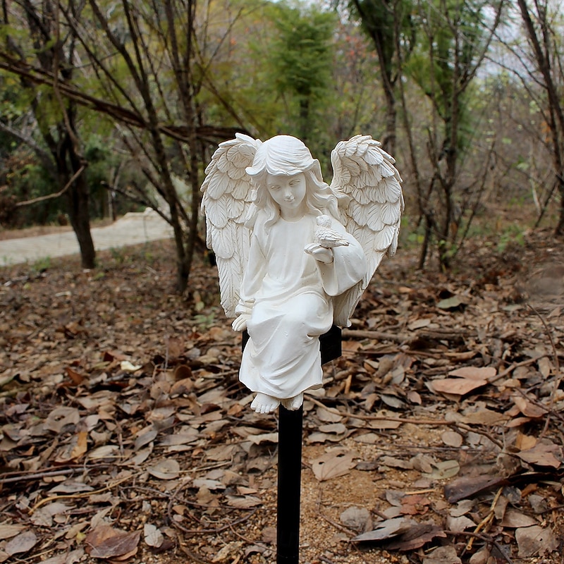 1 Pc outdoor solar long hair winged angel ornament lamp angel sculpture ground insertion lamp garden courtyard balcony potted plant decoration lights4