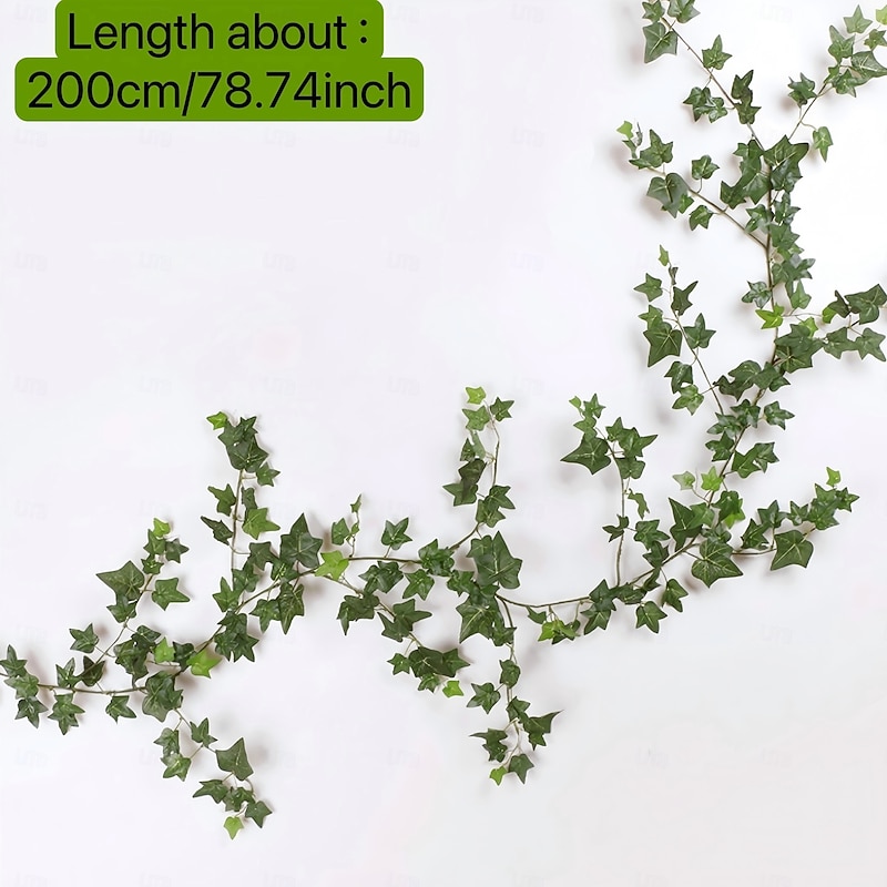 Artificial Ivy Garland Fake Vine Leaves, 2m 78.7" Plastic Greenery Hanging Plant for Restaurant Wall Decor, Faux Leaf Vine for Pipe and Air Conditioner Cover Decoration2