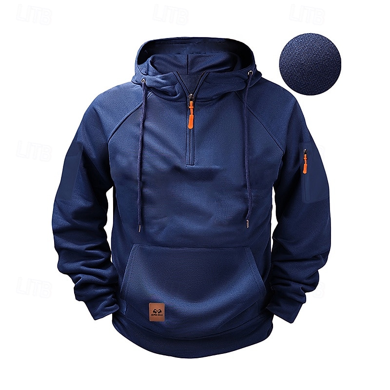 Men's Hoodie Zip Sweatshirt Fleece Hoodie Apricot Wine Red Black Navy Blue Blue Hooded Plain Zip Up Front Pocket Quarter Zip Sports & Outdoor Casual Daily Streetwear Cool Sportswear Fall Fall & Winter2
