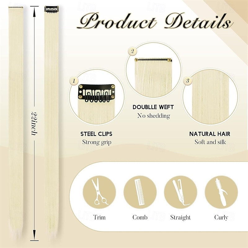 Colored Clip in Hair Extensions - 10 PCS Beige Blonde Highlighted Hair Piece Straight Synthetic Clip in Hairpieces for Women 22 inch4