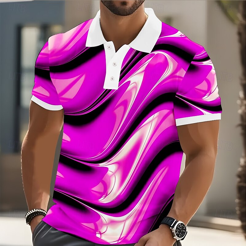 Men's Abstract Geometic Polo Short Sleeve Polo Shirts Lapel Business Casual Business Athleisure 3D Print Buttons Summer Yellow Blue Purple4