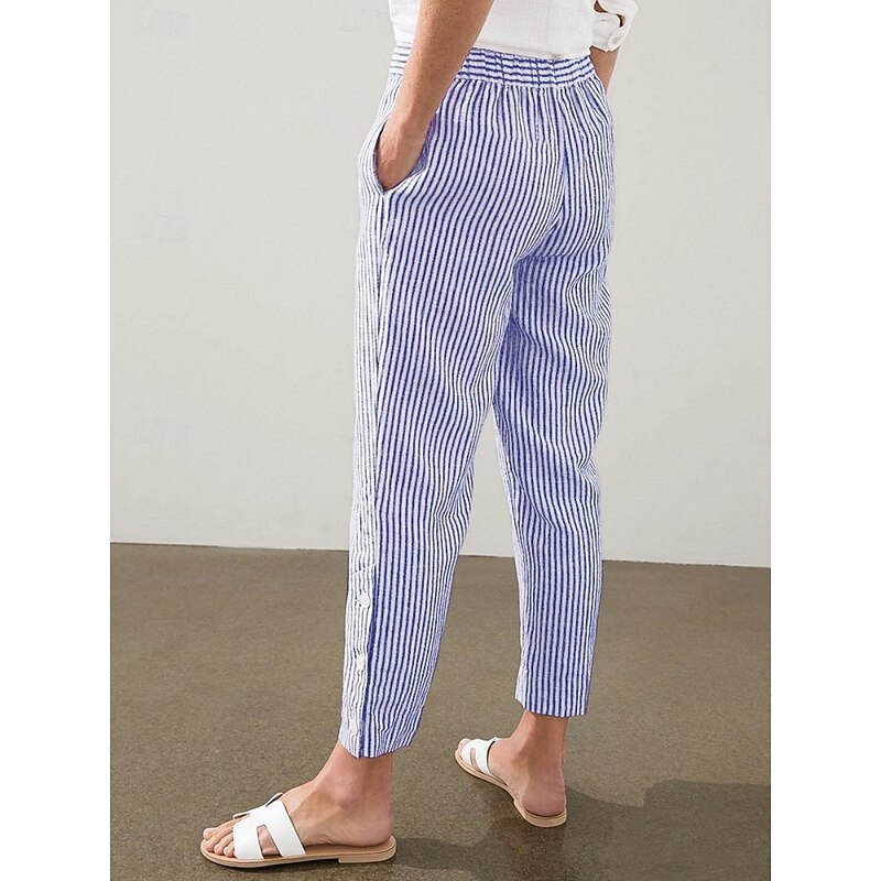 Women's Chinos Vacation Casual Full Length High Waist Striped Pocket Elastic Waistband Printing Comfy Soft Comfortable Micro-elastic Outdoor Street Army Green Black Pink Blue Summer Spring Regular Fit2