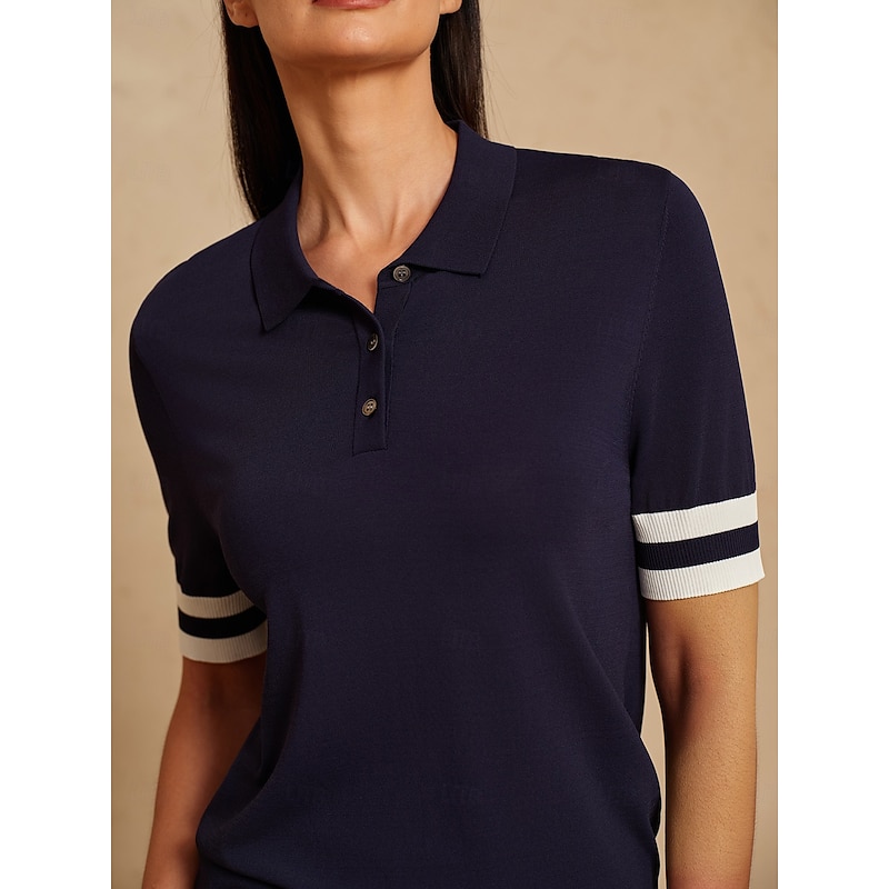 Women's Golf Polo Shirt Navy Blue Short Sleeve T Shirt Top Ladies Golf Attire Clothes Outfits Wear Apparel3