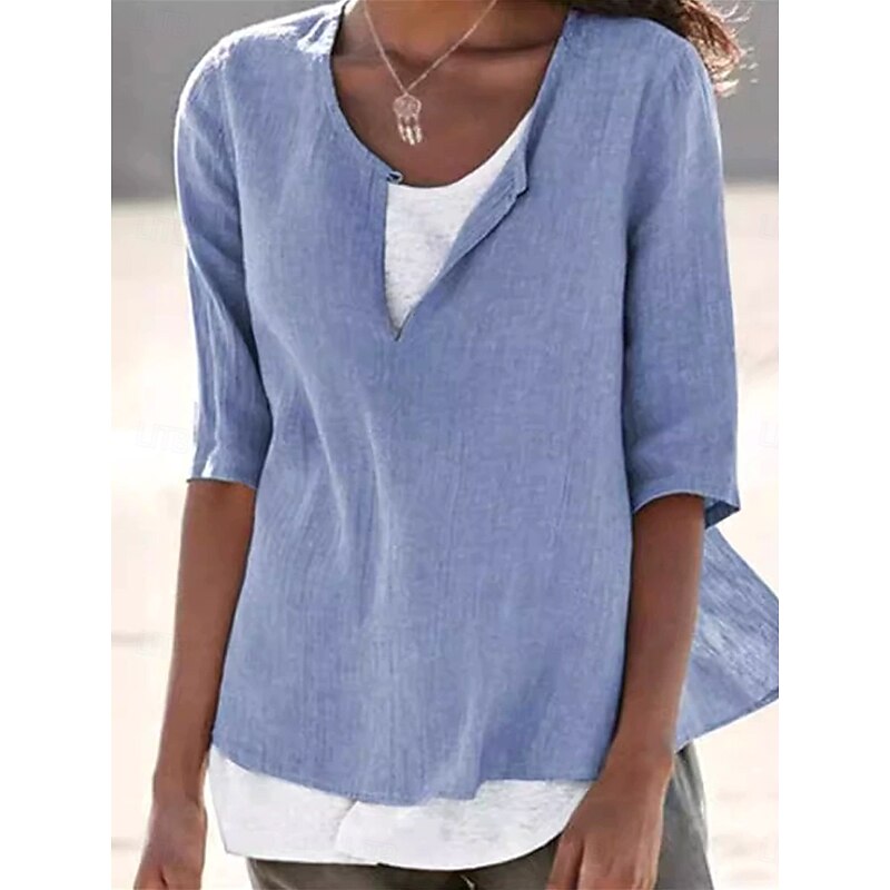 Women's Shirt Solid Color Plain Daily Casual Short Sleeve V Neck Notched Neck Crop Tops Daily Holiday Beach Wear Blush Pink Black White Yellow Sky Blue Summer Spring Fall2