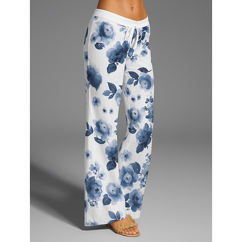 Women's Culottes Wide Leg Wide Leg Chinos Vacation Vintage Ethnic Style Full Length High Waist Floral Graphic Quick Dry Breathability Soft Inelastic Outdoor Vacation Sport Black Blue Purple Green